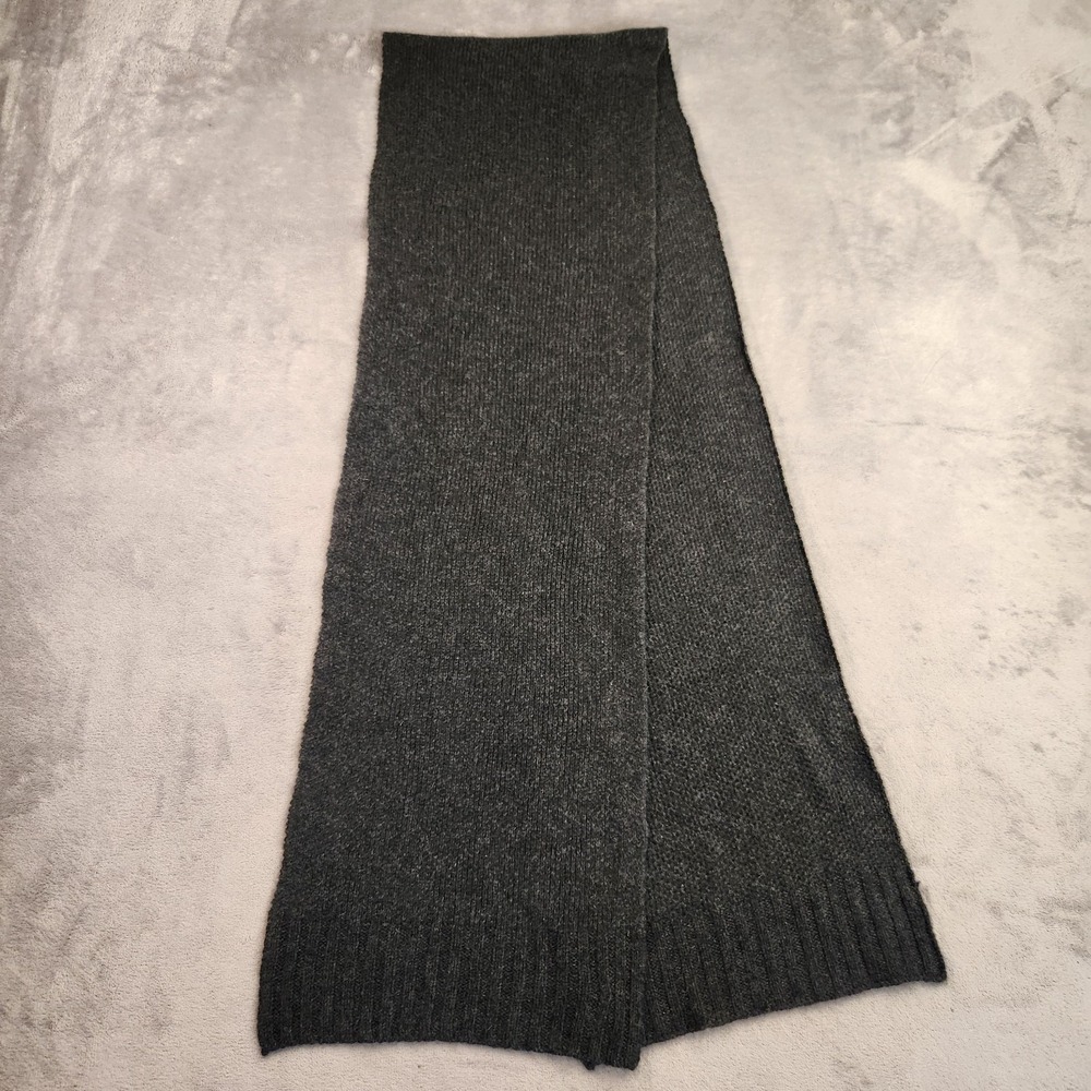 Garnet Hill 100% Cashmere Ribbed Scarf Charcoal Dark Gray Sustainable Winter OS